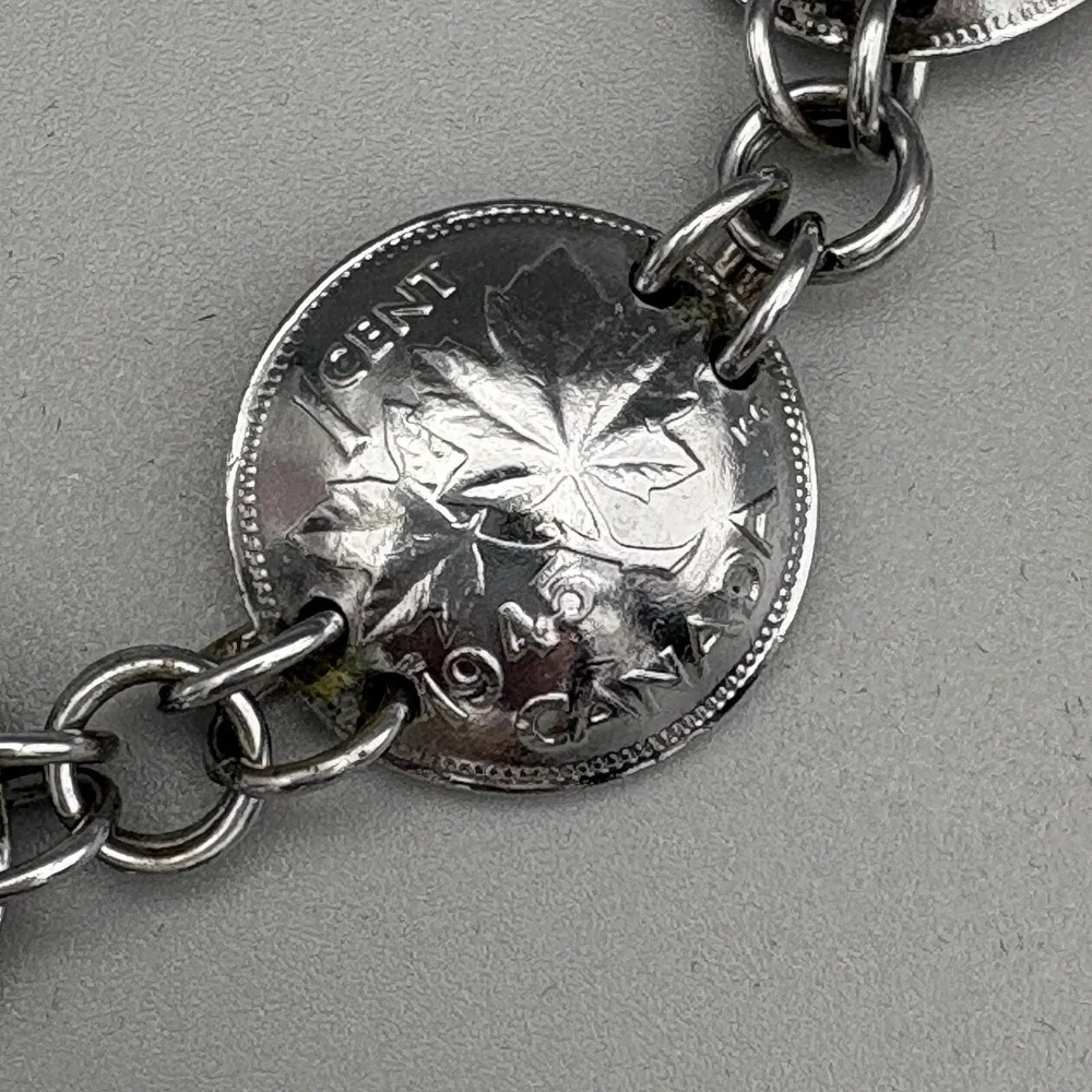 Silver Plated Canadian One Cent Domed Bracelet 6.25